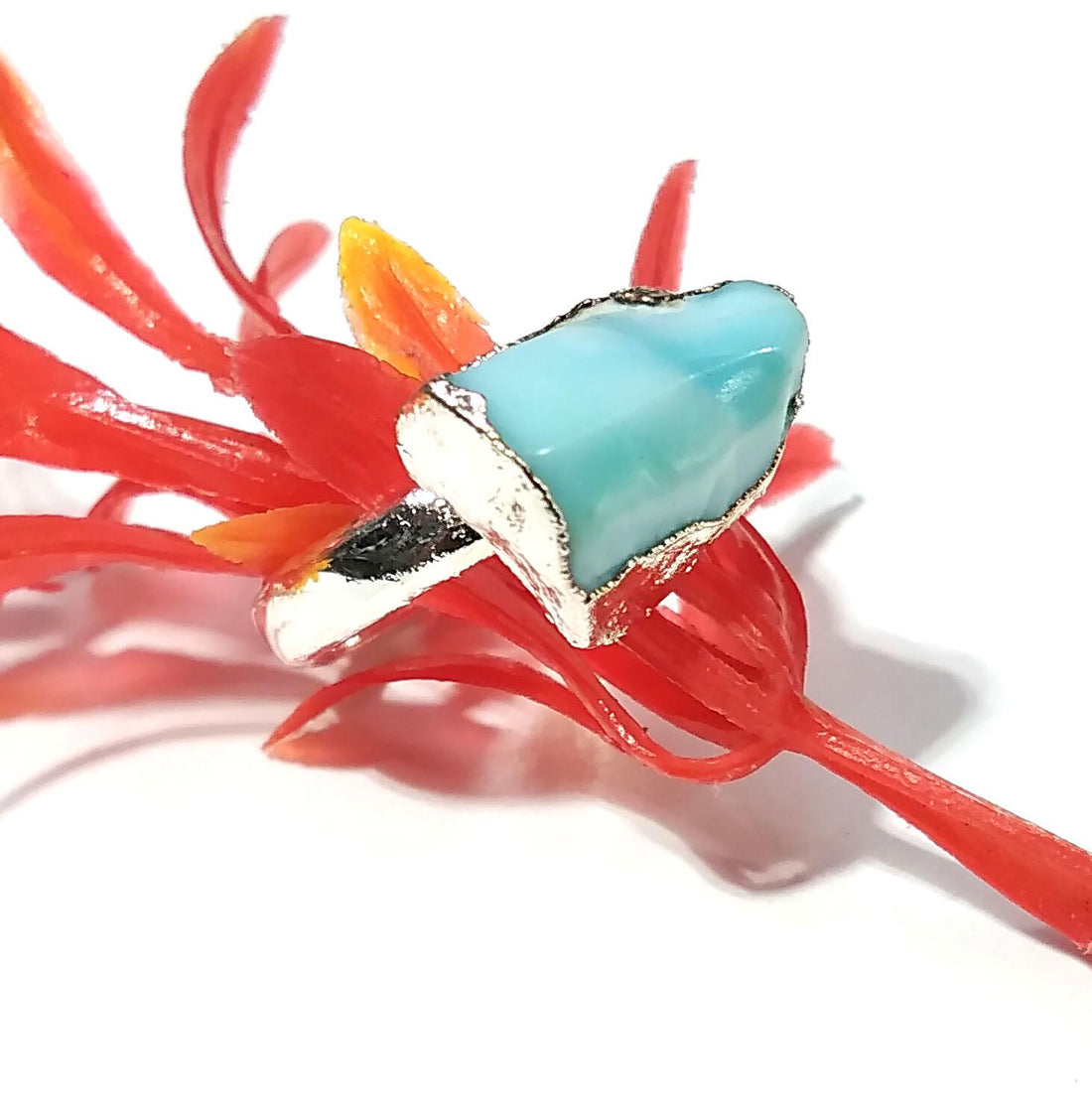 Natural Raw Larimar Rough Gemstone Ring, 925 Solid Sterling Silver Ring, Larimar Stone Size 12x8mm Handmade Ring, Gift Wedding Ring Jewelry