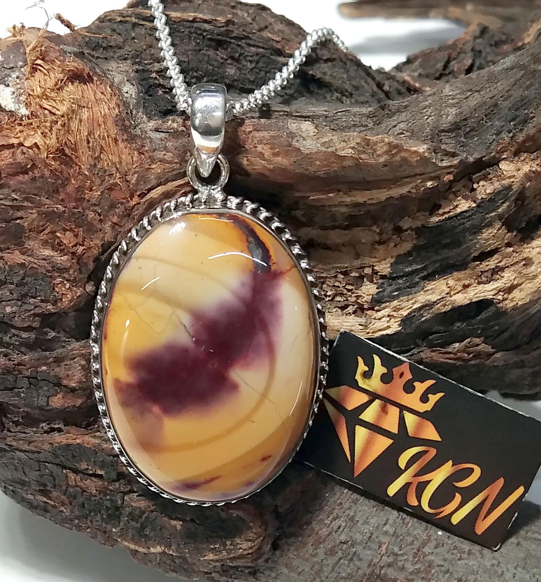 Natural Mookaite Jasper Gemstone Pendant, 925 Starling Silver Pendant Chain Necklace, Handmade Silver Design Pendant, Gift For Men & Women.