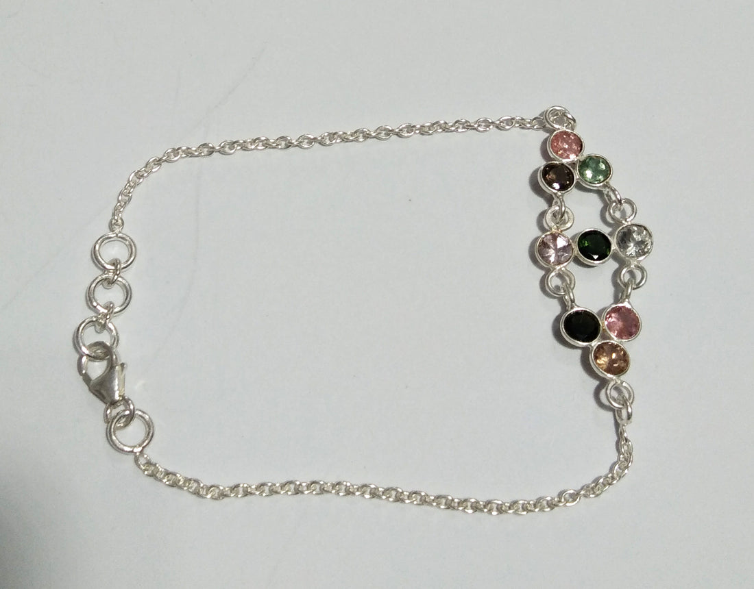 Multi Tourmaline Gemstone Bracelet, 925 Sterling Silver Bracelet, Natural Tourmaline Stone Adjustable Bracelet, 9 inches Gift Bracelet