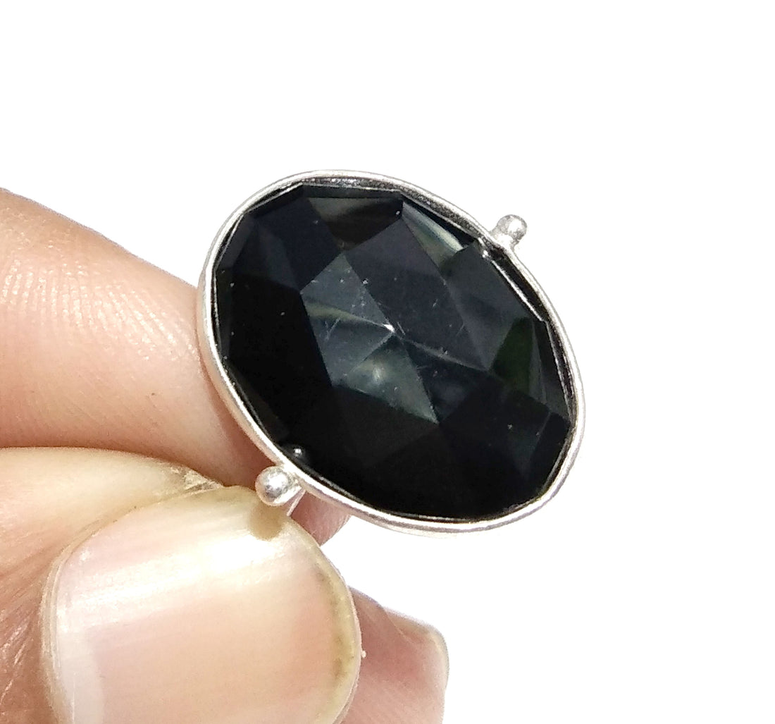 Black Onyx Checker Cut Stone Ring, 925 Solid Starling Silver Ring, Gemstone Size 15x20mm Natural Black Onyx Stone Ring, Gift Engagement Ring