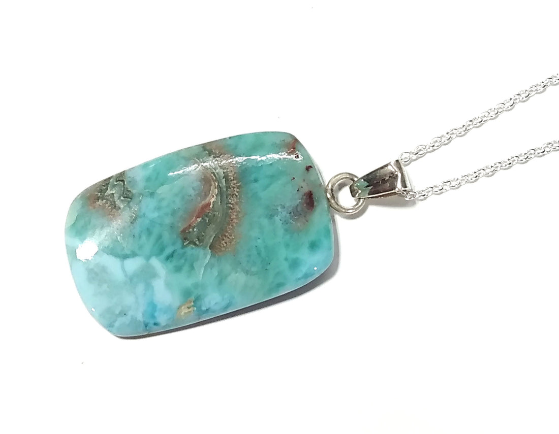 Natural Larimar Gemstone Chain Pendant, 925 Starling Silver Pendant Necklace, Handmade Jewelry Wonderful Larimar Stone Size 34x22 mm Pendant