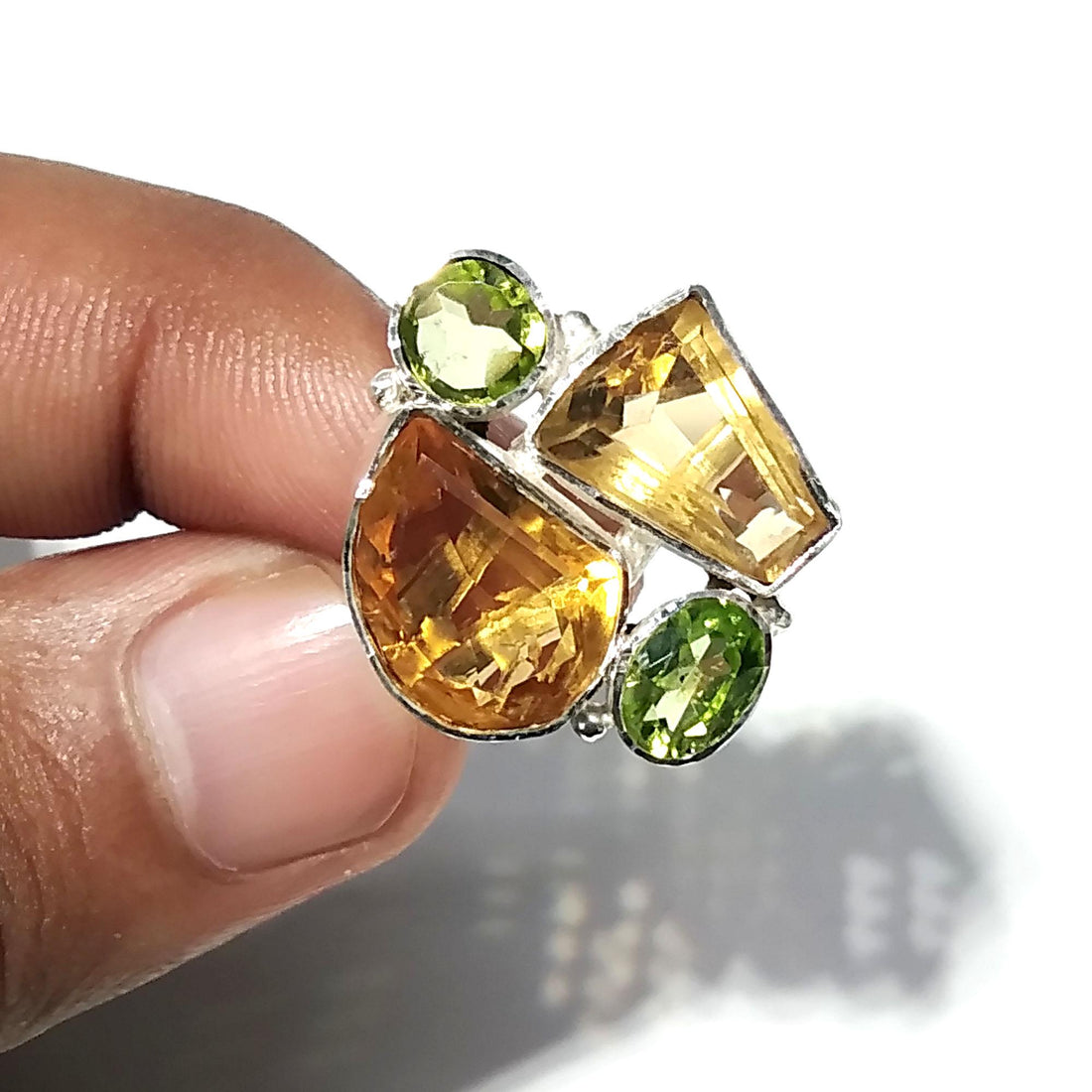 Natural Citrine/Peridot Faceted Gemstone Ring, 925 Sterling Silver Jewelry Ring, Natural Gemstone Ring Handmade Jewelry, For Girls/Women