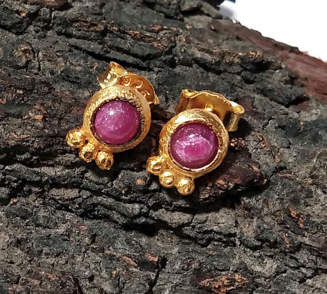 Red Ruby Studs Earring, 925 Sterling Silver Gold Plated Earring, Natural Red Ruby Studs Earring, Unique Studs Earring, Gift For Girls/Women