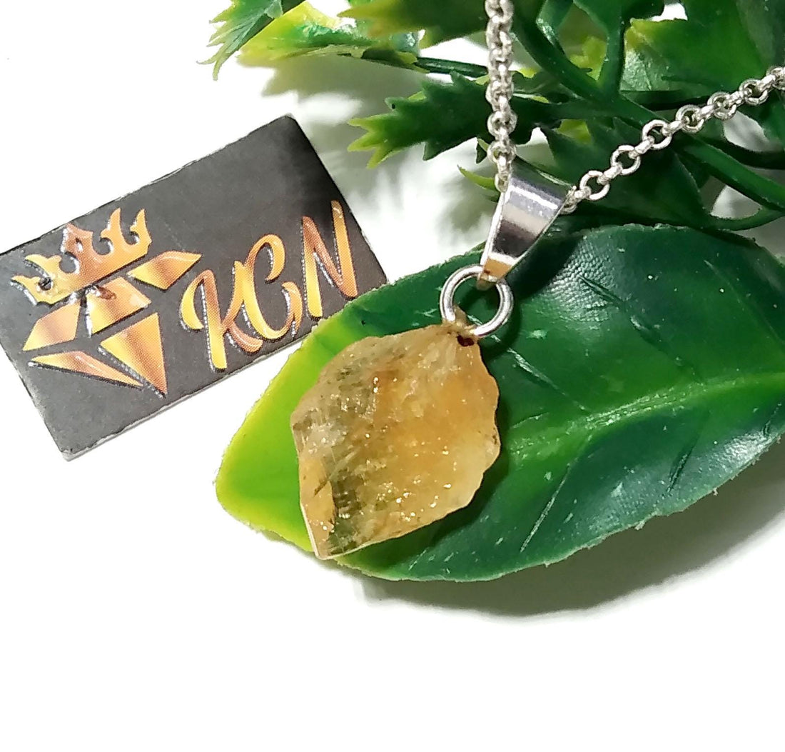 Natural Citrine Raw Gemstone Pendant, Solid 925 Starling Silver Pendant Chain Necklace, Handmade Jewelry Stone Size 18x13 mm Gift Pendant