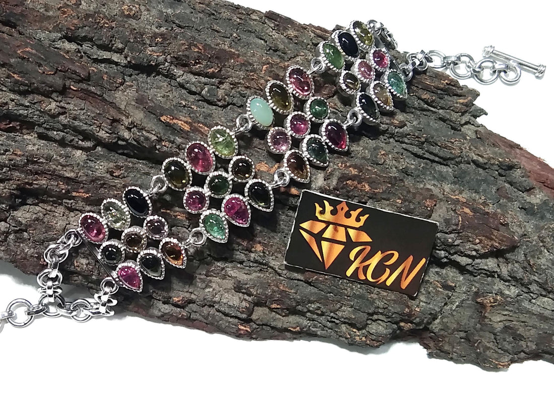 Natural Multi Tourmaline Bracelet, 925 Sterling Silver Jewelry, Gemstone Bracelet, Silver Bracelet, Wedding Bracelet, Gift For Her