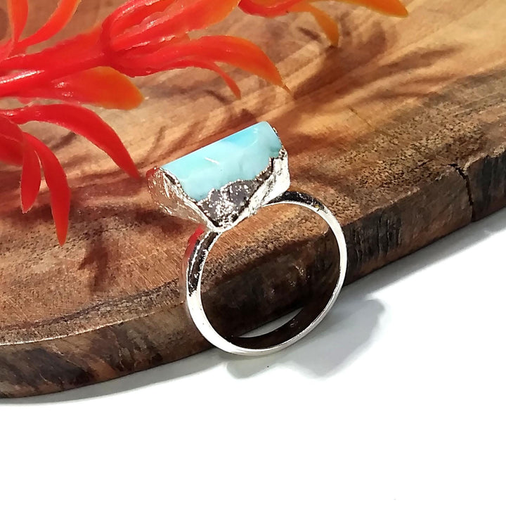 Natural Raw Larimar Rough Gemstone Ring, 925 Solid Sterling Silver Ring, Larimar Stone Size 12x8mm Handmade Ring, Gift Wedding Ring Jewelry