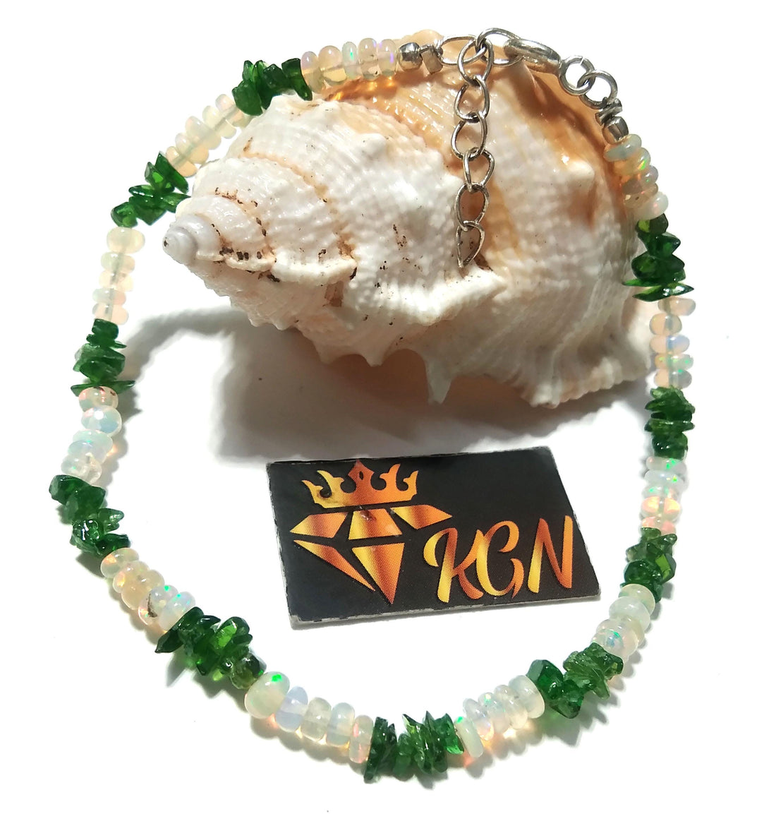 Natural Ethiopian Opal & Green Garnet Bracelet, Flashy Opal Gemstone Bracelet, December Birthstone Gift, Handmade Opal Jewelry, Gift For Her