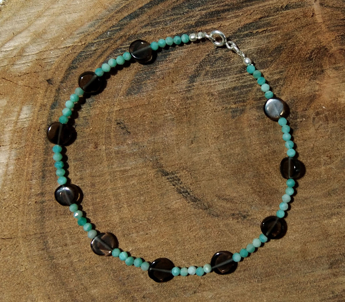 925 Silver Bracelet, With Natural Amazonite & Smoky Quartz Bracelet, Gifts For Her, Boho Dainty Minimalist, Women Bracelet, Tiny Bracelet