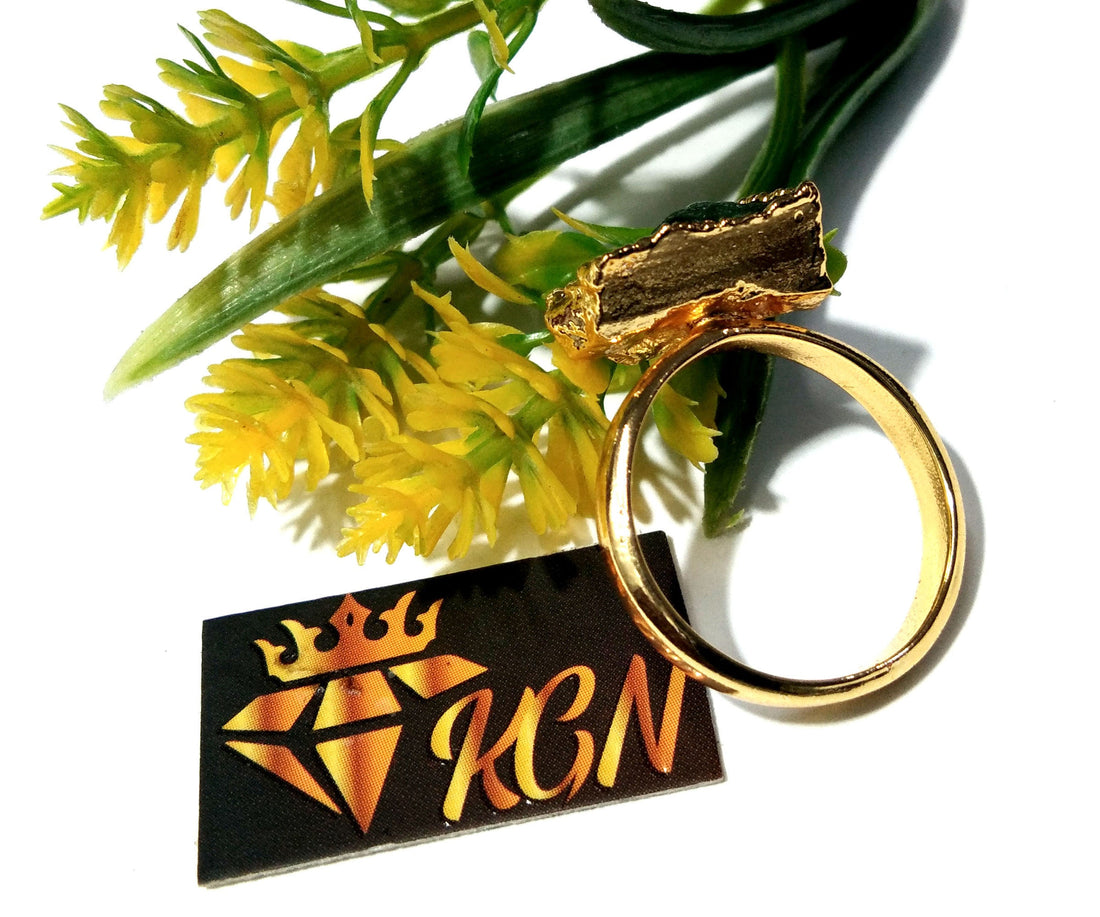 Natural Emerald Raw Gemstone Ring, Solid 925 Sterling Silver With Gold Plated Ring, Emerald Stone Size 15x10 mm Handmade Gift Statement Ring