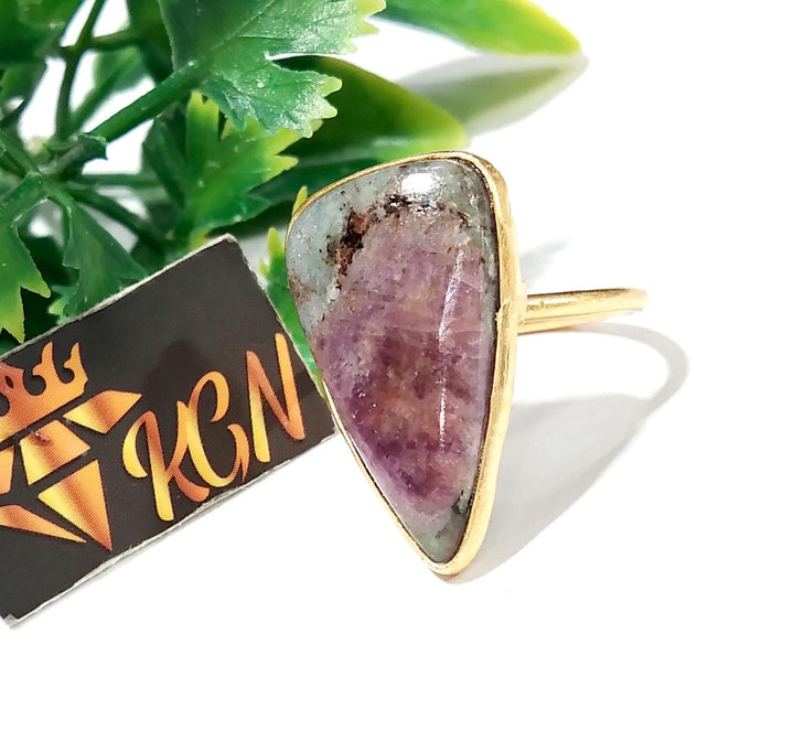 Ruby Zoisite Ring, 925 Starling Silver Gold Plated Ring, Beautiful Ruby Zoisite Stone Size 24x14mm Handmade Ring Gift Mother’s day Ring