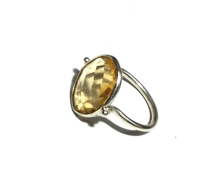 Citrine Checker Cut Stone Ring, 925 Solid Starling Silver Ring, Gemstone Size 13x15 mm Natural Yellow Citrine Stone Ring, Gift Birthday Ring