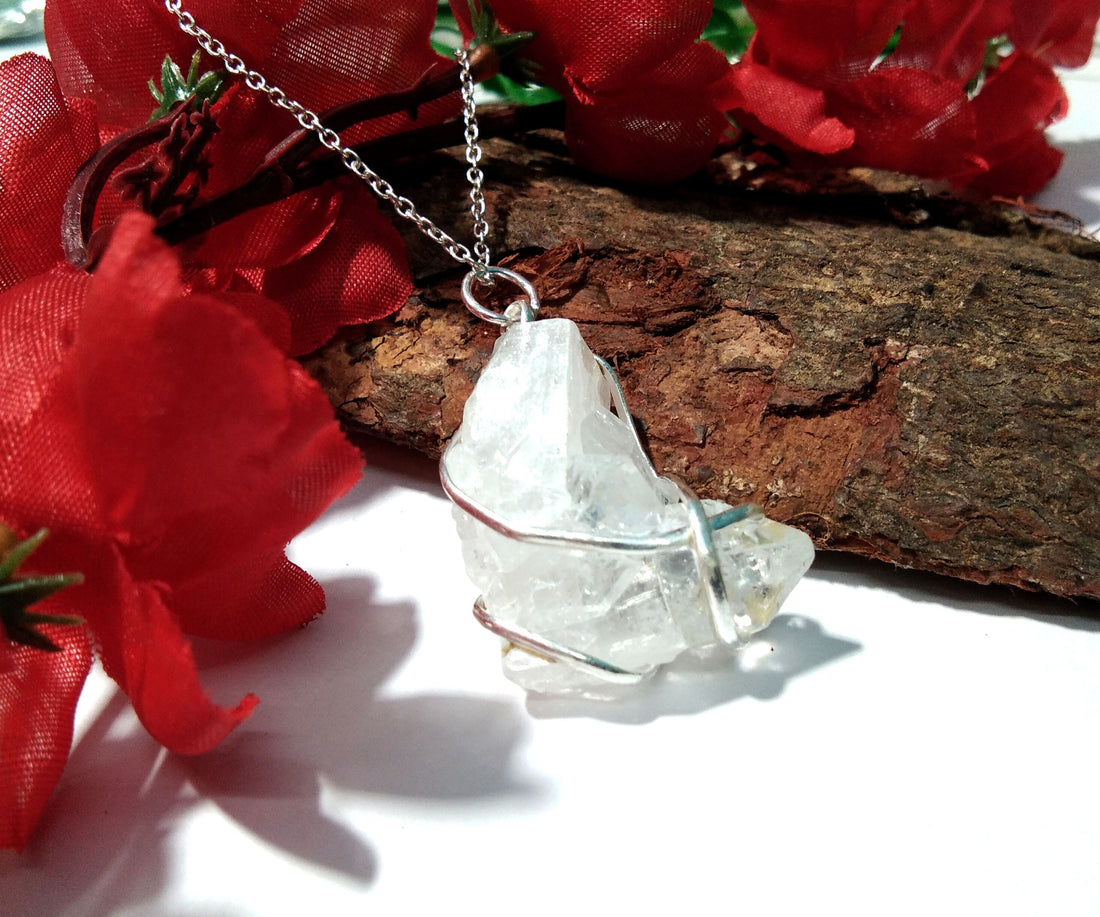 Rock Crystal Quartz Pendants Chain Necklace, 100% Natural Crystal Quartz Raw Pendant With 925 Silver Handmade Jewelry Gift For Girls & Women