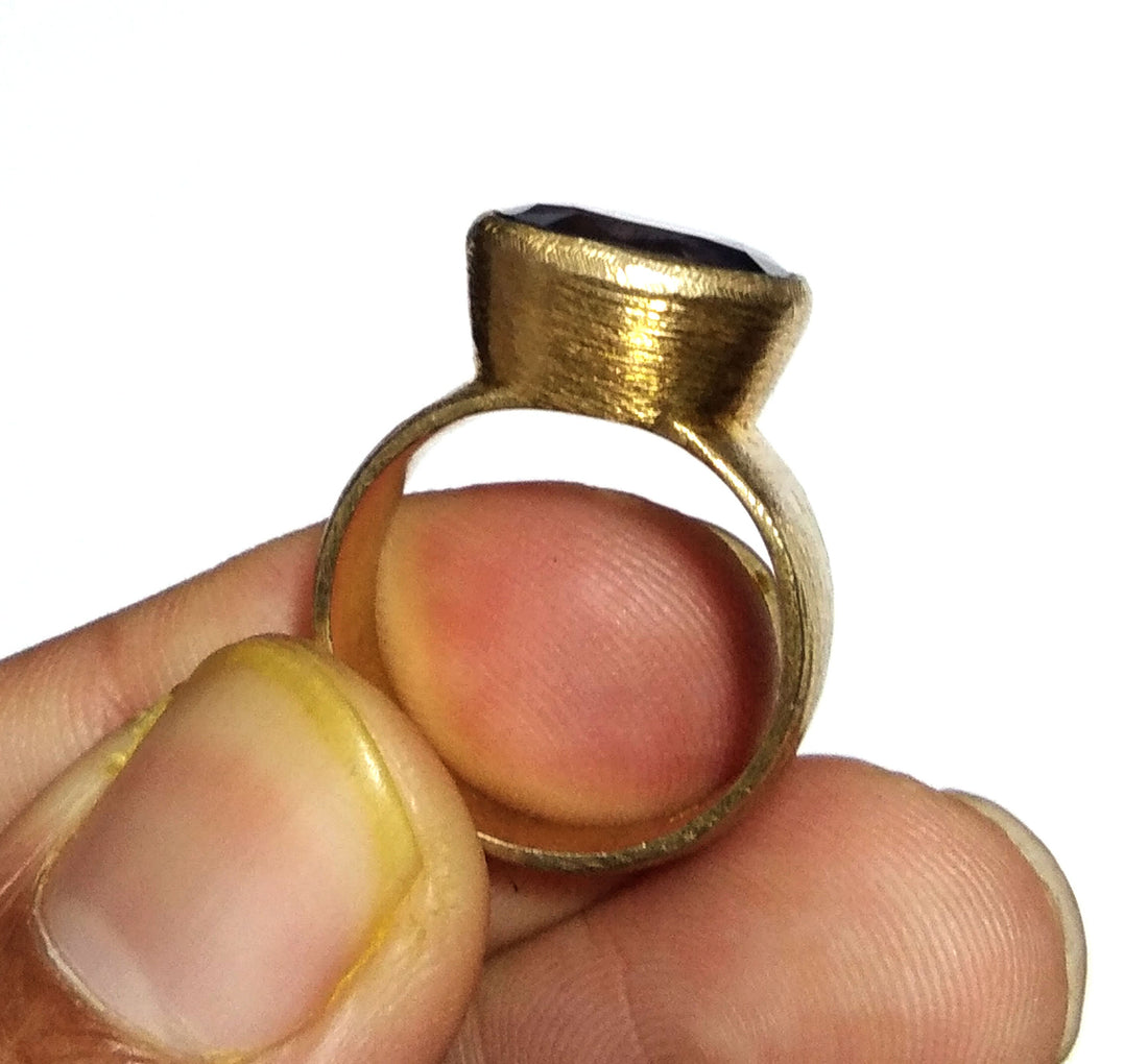 Natural Blue Sapphire Faceted Stone Ring, Solid 925 Sterling Silver Gold Plated Ring, Blue Sapphire Stone Size 14x14mm for Gift Wedding Ring