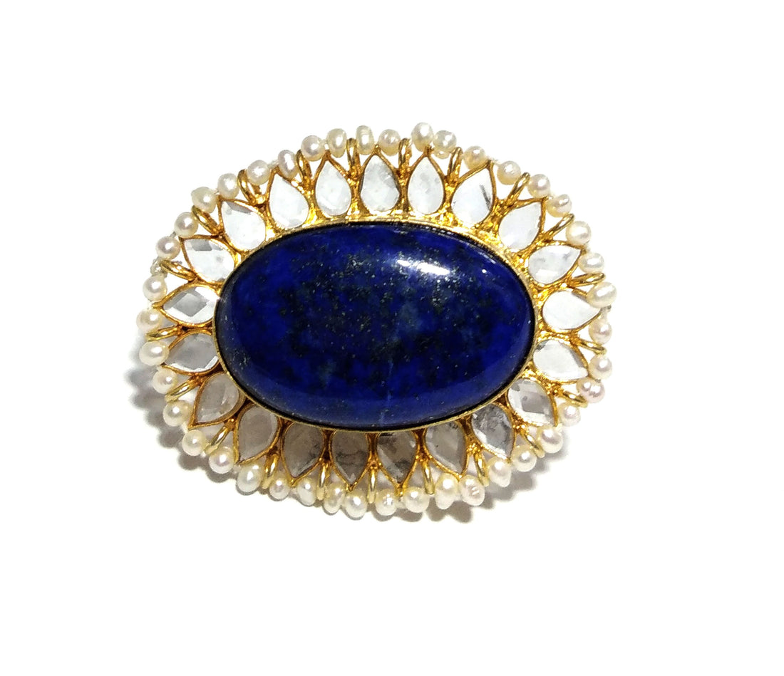 Lapis Lazuli, Fresh Water Baroque Pearl, Zircon Stone Ring, 925 Solid Starling Silver Gold Plated Ring, Stone Size 29x23mm Handmade Ring