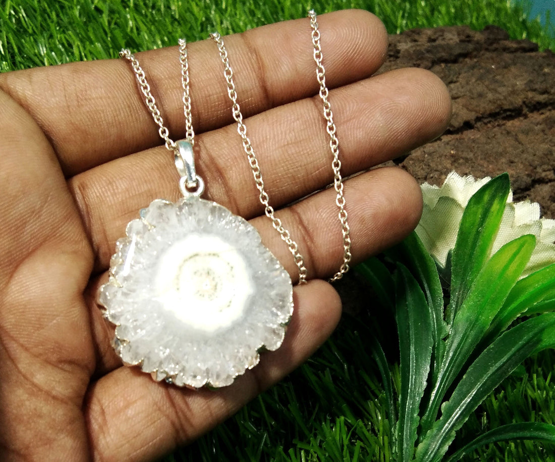 Natural Solar Quartz Stone Pendant Necklace, 925 Sterling Silver With Solar Quartz Slice Pendant Chain Necklace, Beautiful Stylish Jewelry