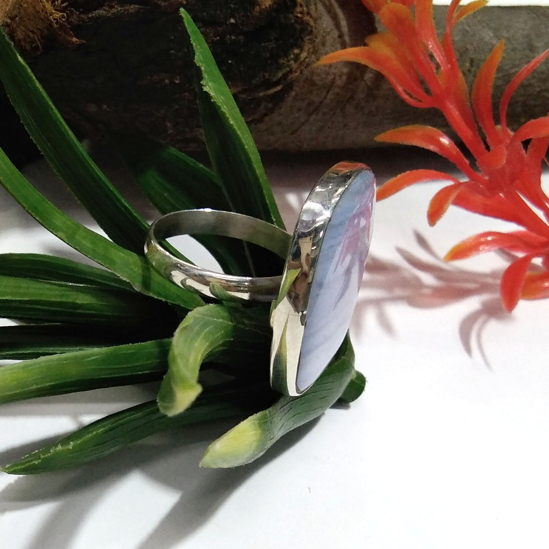 Natural Blue Lace Agate Gemstone Ring, 925 Solid Starling Silver Ring, Jewelry Stone Size 27x24mm Statement Ring, Gift Birthday Ring Jewelry