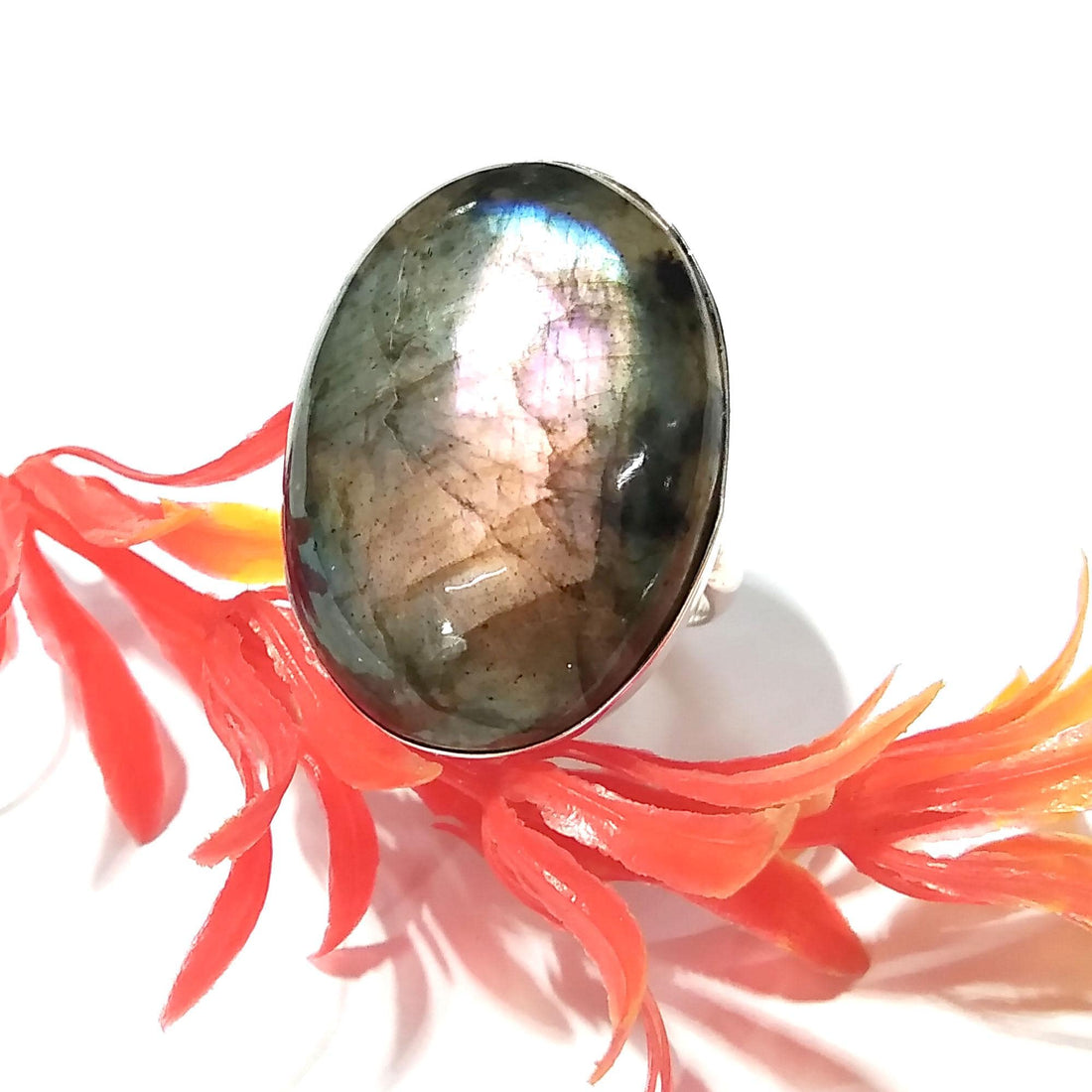 Labradorite Cabochon Ring, Solid 925 Sterling Silver Ring, Purple Fire Labradorite Stone Size 29x21 mm Handmade Gift Ring Jewelry, Gift Ring