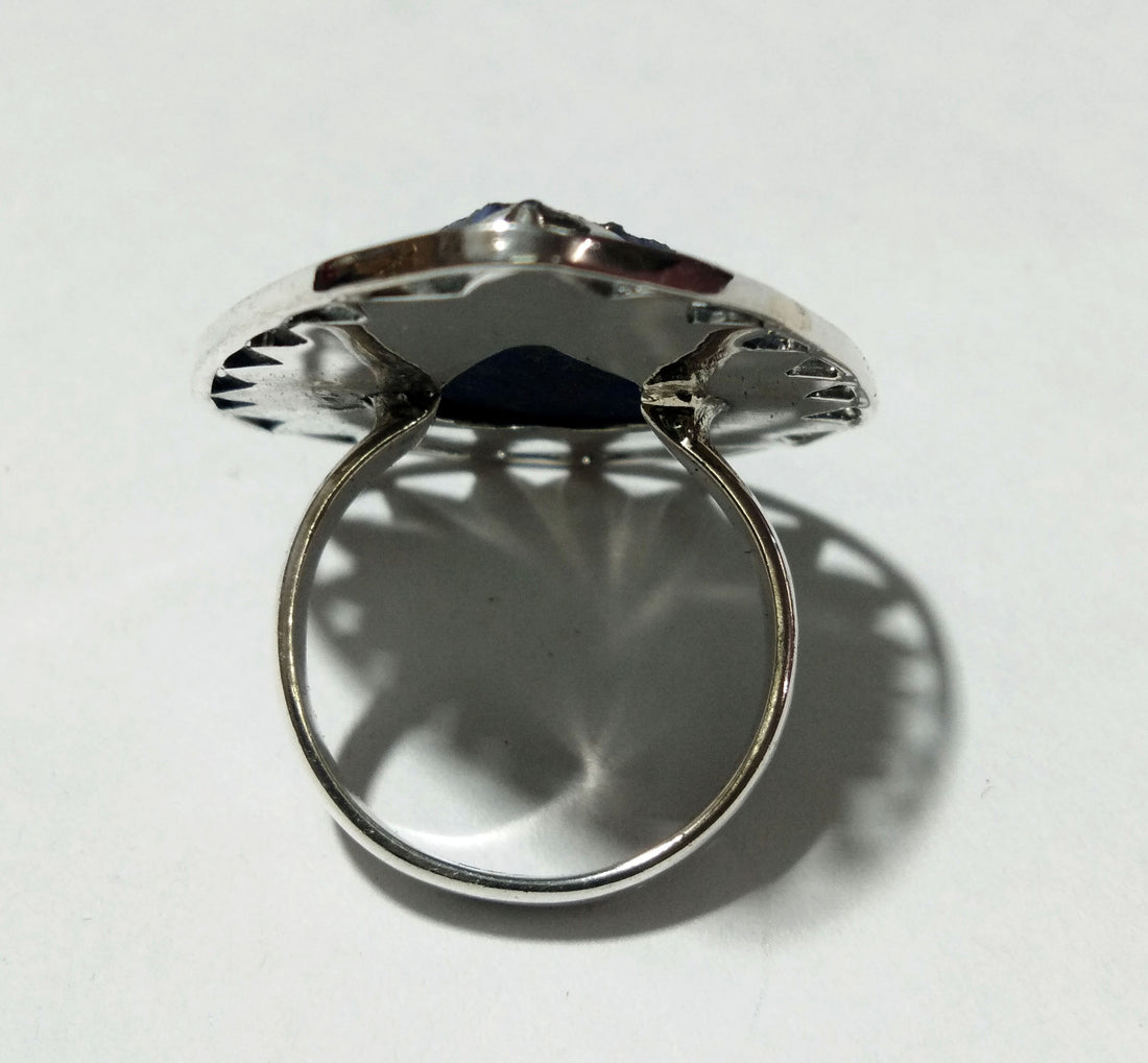 Lapis Lazuli Druzy Ring, 925 Starling Silver Ring, Natural Gemstone Lapis Lazuli Druzy Jewelry, Beautiful Leaf Stylish Ring, Handmade Ring.