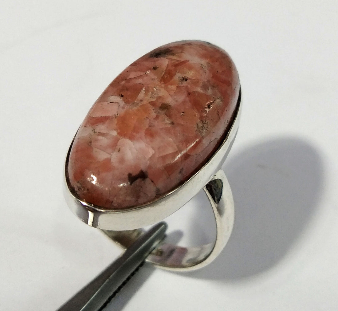 Rhodochrosite Cabochon Ring, Solid 925 Sterling Silver Ring, Natural Gemstone Rhodochrosite Size 27x13 MM Shape Oval Ring, Handmade Ring.