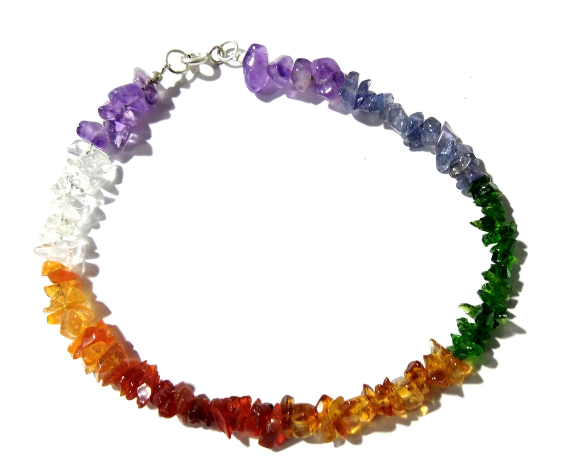 Natural Multi Rough Stone Chakras Healing Bracelet Jewelry, Real Raw Gemstone 925 Sterling Silver Beaded Gemstone Bracelet Gift For Women