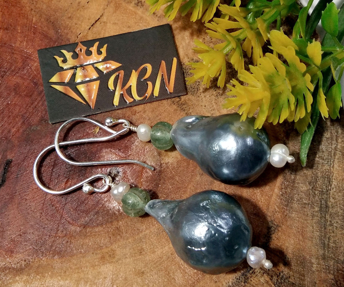 Beautiful Grey Baroque Pearl Earring, 925 Sterling Silver Earring, Elegant Pearl Gift, Fine Grey Baroque Pearl Handmade Earring, For Women