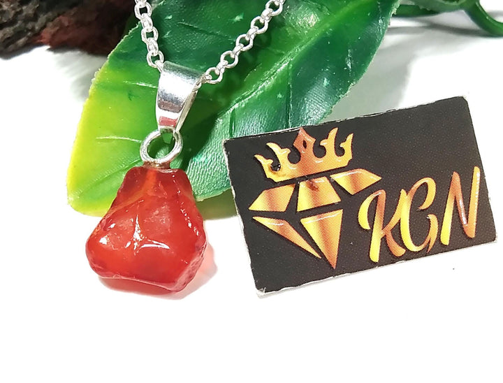 Natural Gemstone Rough Carnelian Pendant Necklace Chain, 925 Starling Silver Carnelian Pendant Chain Necklace Jewelry Stone Size 13x12 mm