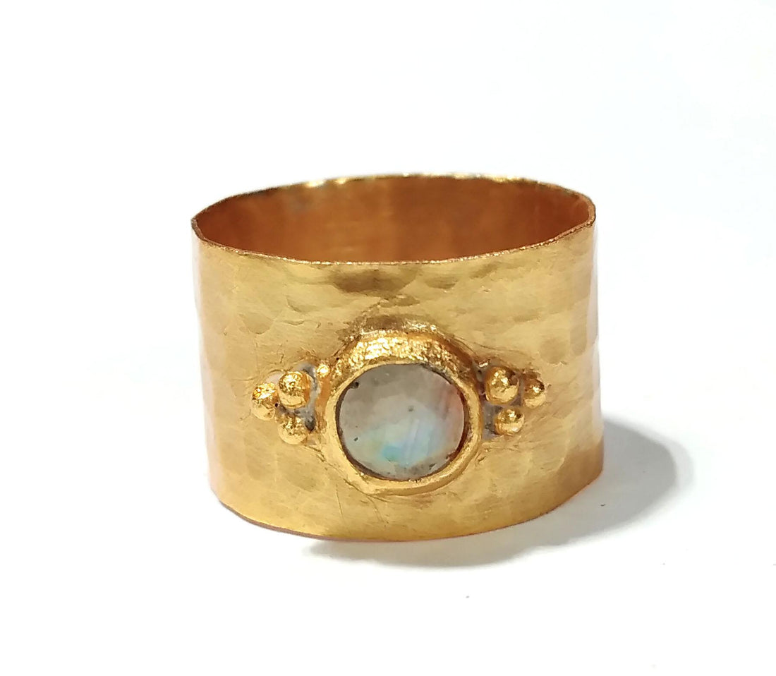 Natural Rainbow Moonstone Ring, Solid 925 Sterling Silver Gold Plated Ring, Rainbow Moonstone Silver Ring, Handmade For Gift Birthday Ring