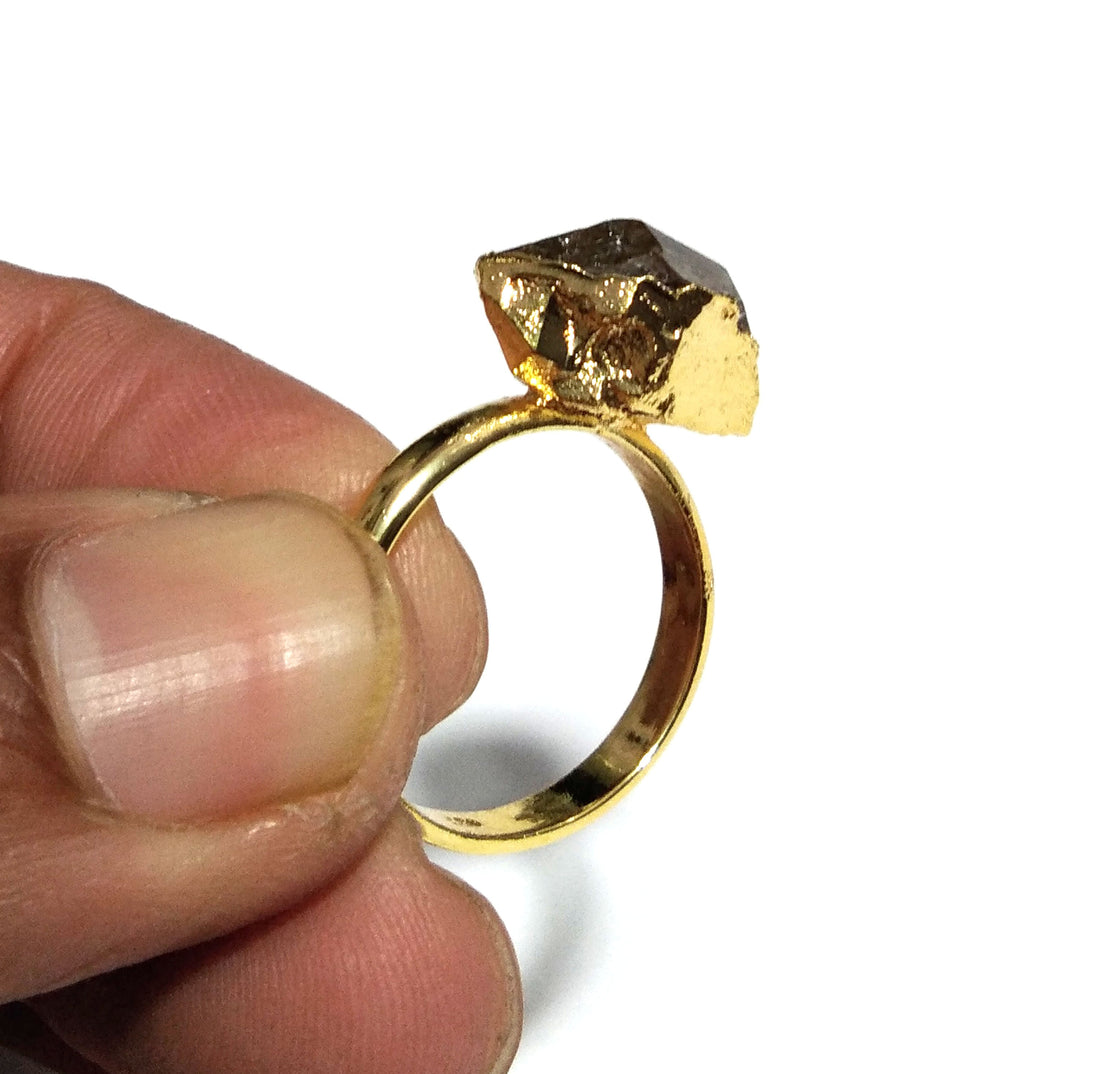 Herkimer Diamond Ring, Raw Herkimer Diamond Ring, 925 Sterling Silver Gold Plated Ring, Diamond Stone Size 15x10 mm Handmade Gift For Ring