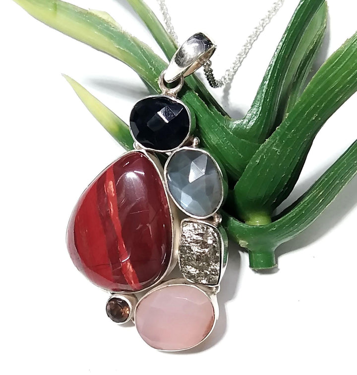 ALL Natural Gemstone Pendant, Red Jasper With Real Multi Stone Pendant, 925 Starling Silver Jewelry Pendant, Handmade Chain Necklace Pendant