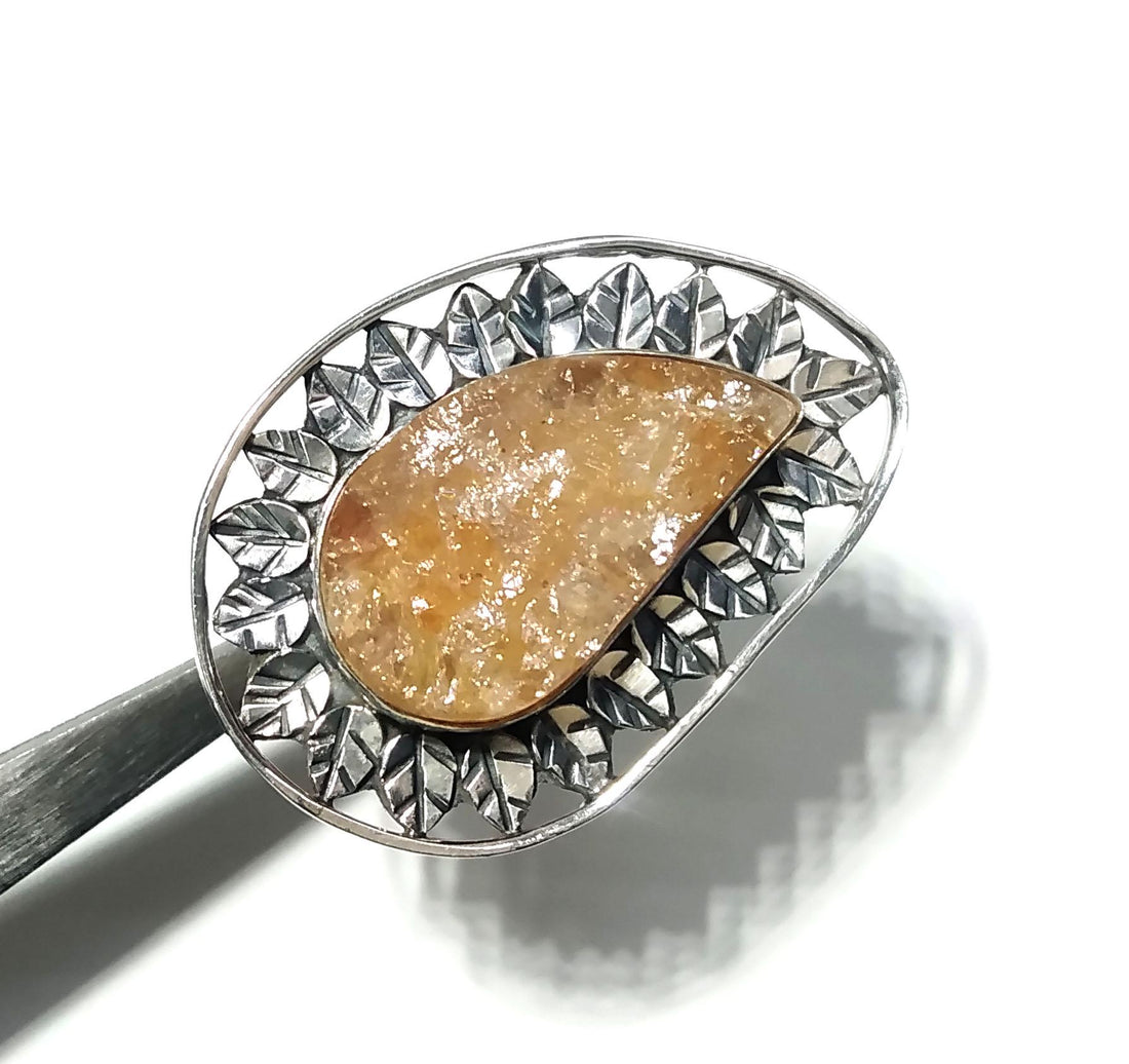 Druzy Rings ! 925 Starling Silver Ring, Natural Gemstone Yellow Aventurine Druzy Ring, Very Beautiful Leaf Stylish Ring, For Girls & Woman