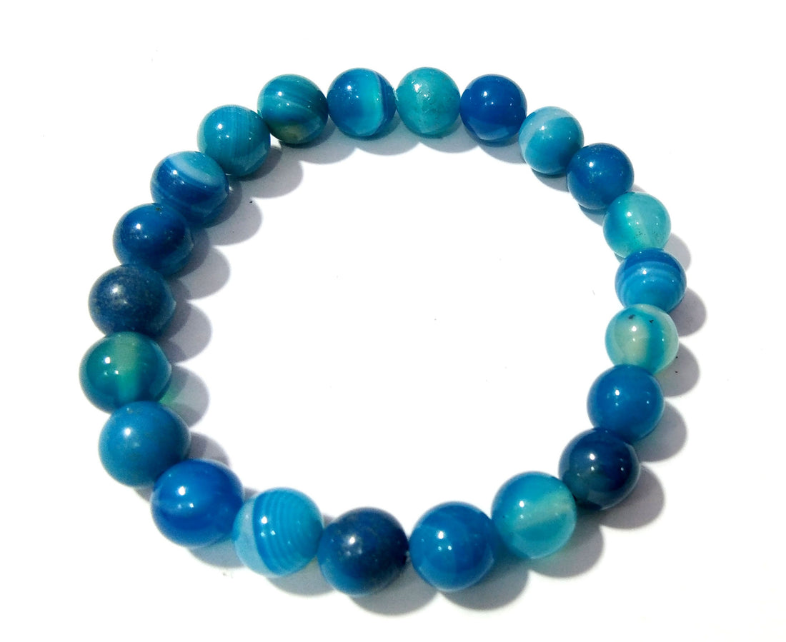 Natural Blue Lace Agate Gemstone Bracelet, Friendship Beads Bracelet, Healing Men & Women Round Bracelet, Size 8x8 mm Gift Bracelet