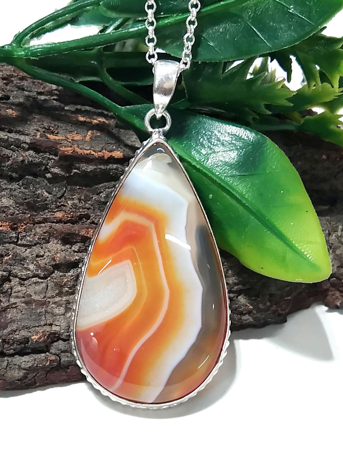 Natural Orange Agate Gemstone Pendant, 925 Sterling Silver Pendant Chain Necklace, Stylish Nice Handmade Silver Pendant, Gift Birthday Stone