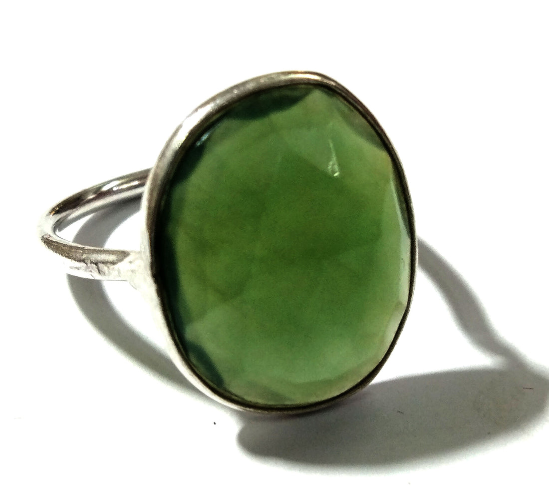 Natural Green Nephrite Jade Ring, 925 Starling Silver Ring, Top Quality Nice Color Gemstone Nephrite Jade Ring, Bezel Stylish Ring For Women