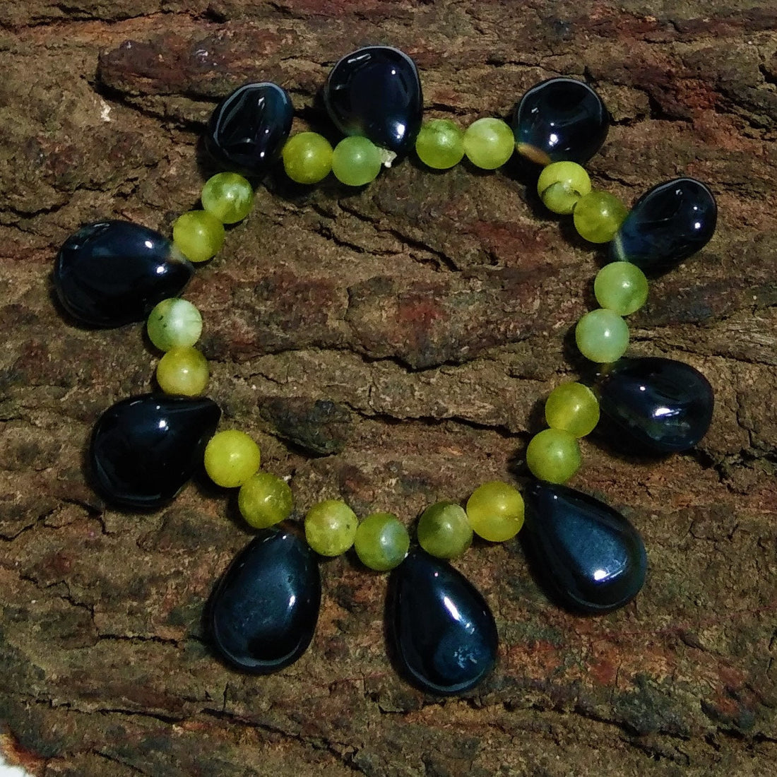 Black Banded Agate/Green Opal Bracelet Beads,Natural Opal Crystal Healing Unisex Stretch Bracelet Size 6x6mm to 16x12mm Stretchable Bracelet