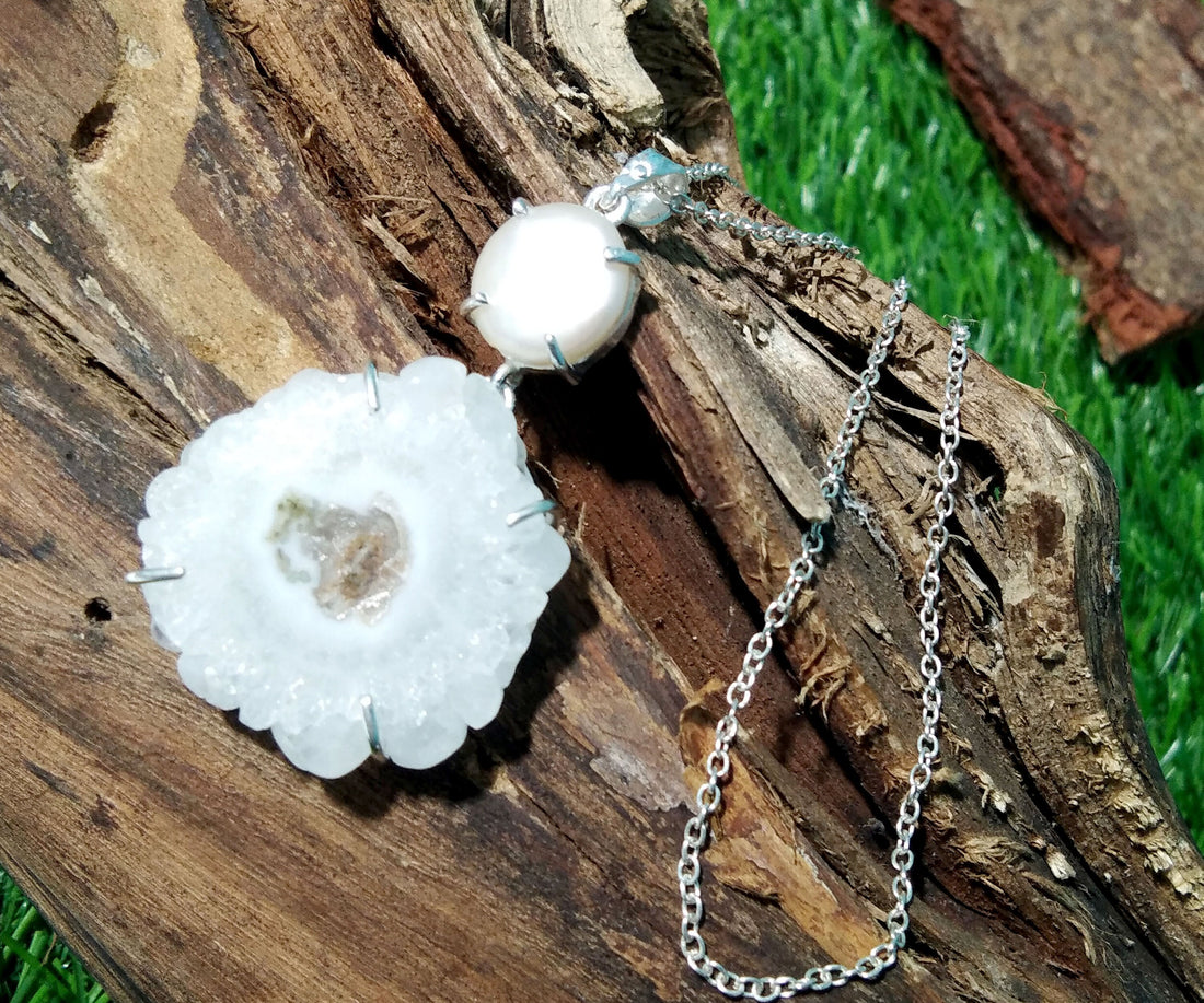 Wonderful Solar Quartz/Pearl Gemstone Pendant Chain Necklace, 925 Sterling Silver Fancy Shape Handmade Pendant Gift Easter Pendant Necklace