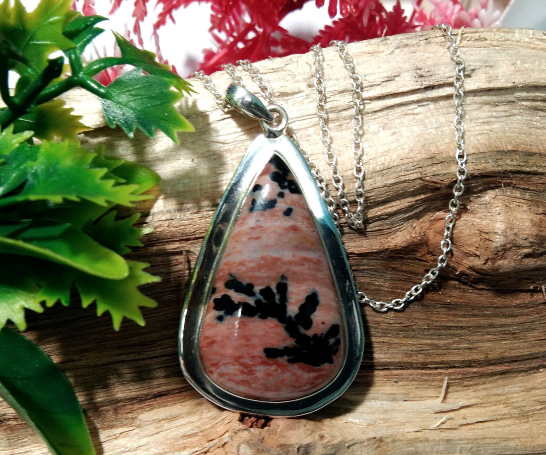 Natural Honey Dendrite Opal Stone Pendant Chain Necklace, 925 Sterling Silver Pendant Designer, Honey Dendrite Stone Pendant Gift For Her