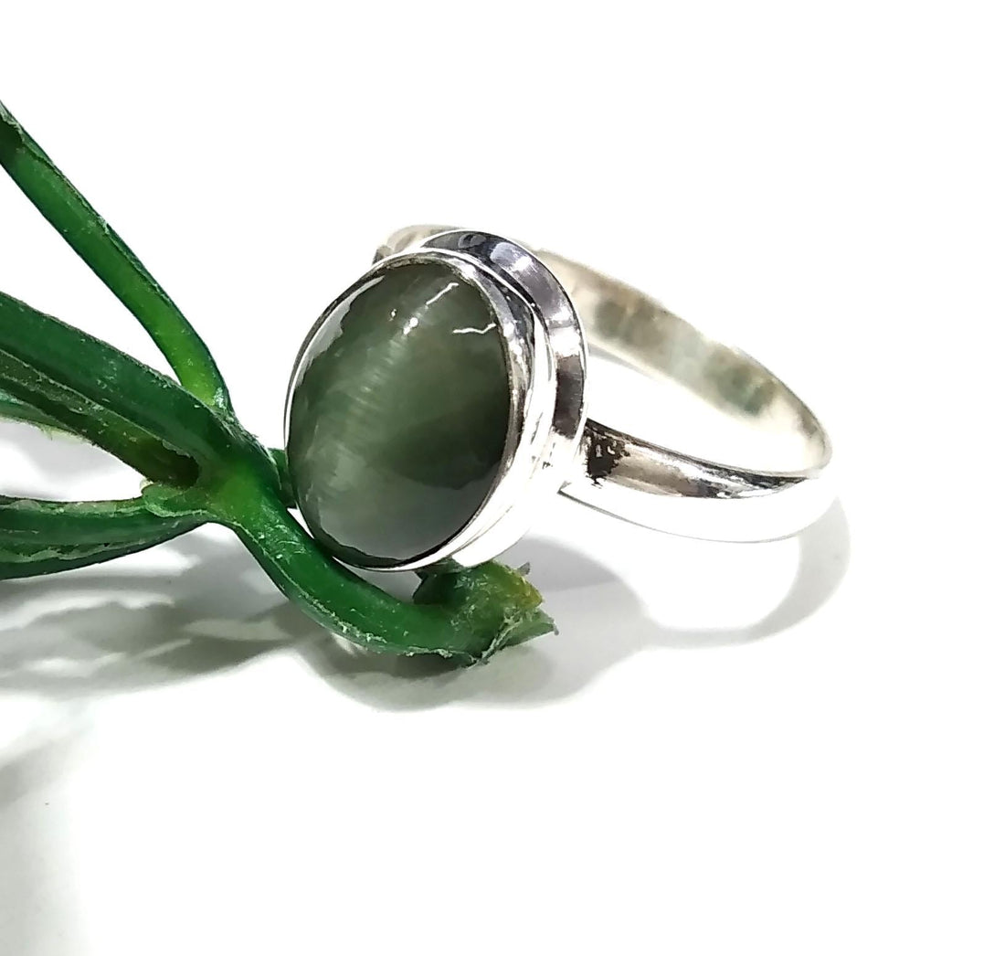 Natural Cat's Eye Gemstone Ring, Solid 925 Starling Silver Ring, Amazing Cats Eye Stone Size 11x9 mm Handmade Ring, Gift Birthday Ring