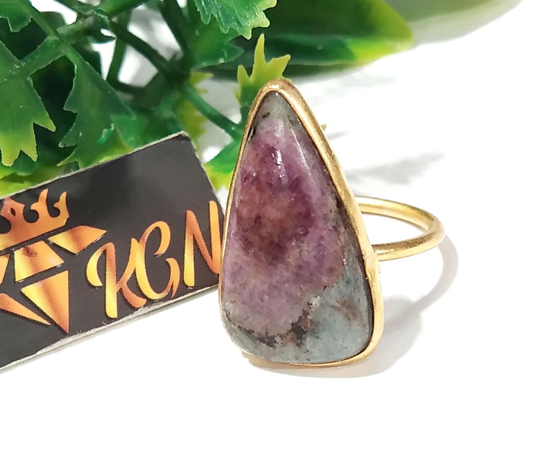 Ruby Zoisite Ring, 925 Starling Silver Gold Plated Ring, Beautiful Ruby Zoisite Stone Size 24x14mm Handmade Ring Gift Mother’s day Ring