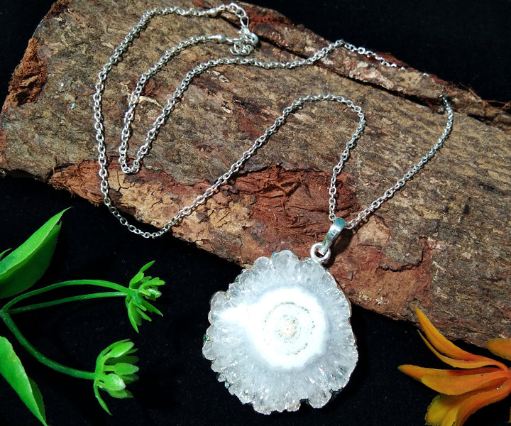 Natural Solar Quartz Stone Pendant Necklace, 925 Sterling Silver With Solar Quartz Slice Pendant Chain Necklace, Beautiful Stylish Jewelry
