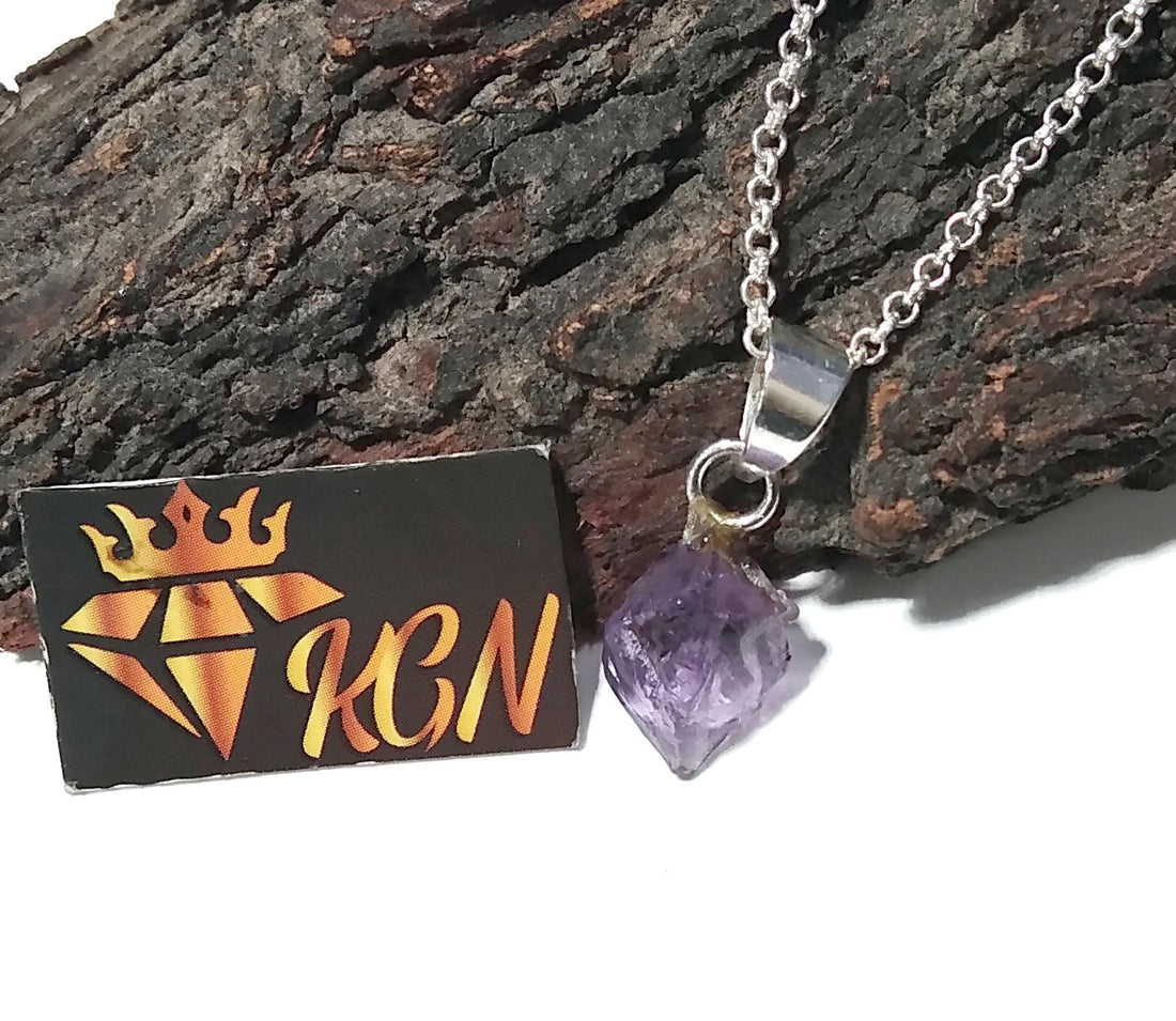Natural Amethyst Rough Gemstone Pendant, 925 Sterling Silver Handmade Jewelry Amethyst Pendant Rough Chain Necklace, Gift For Girls & Women.