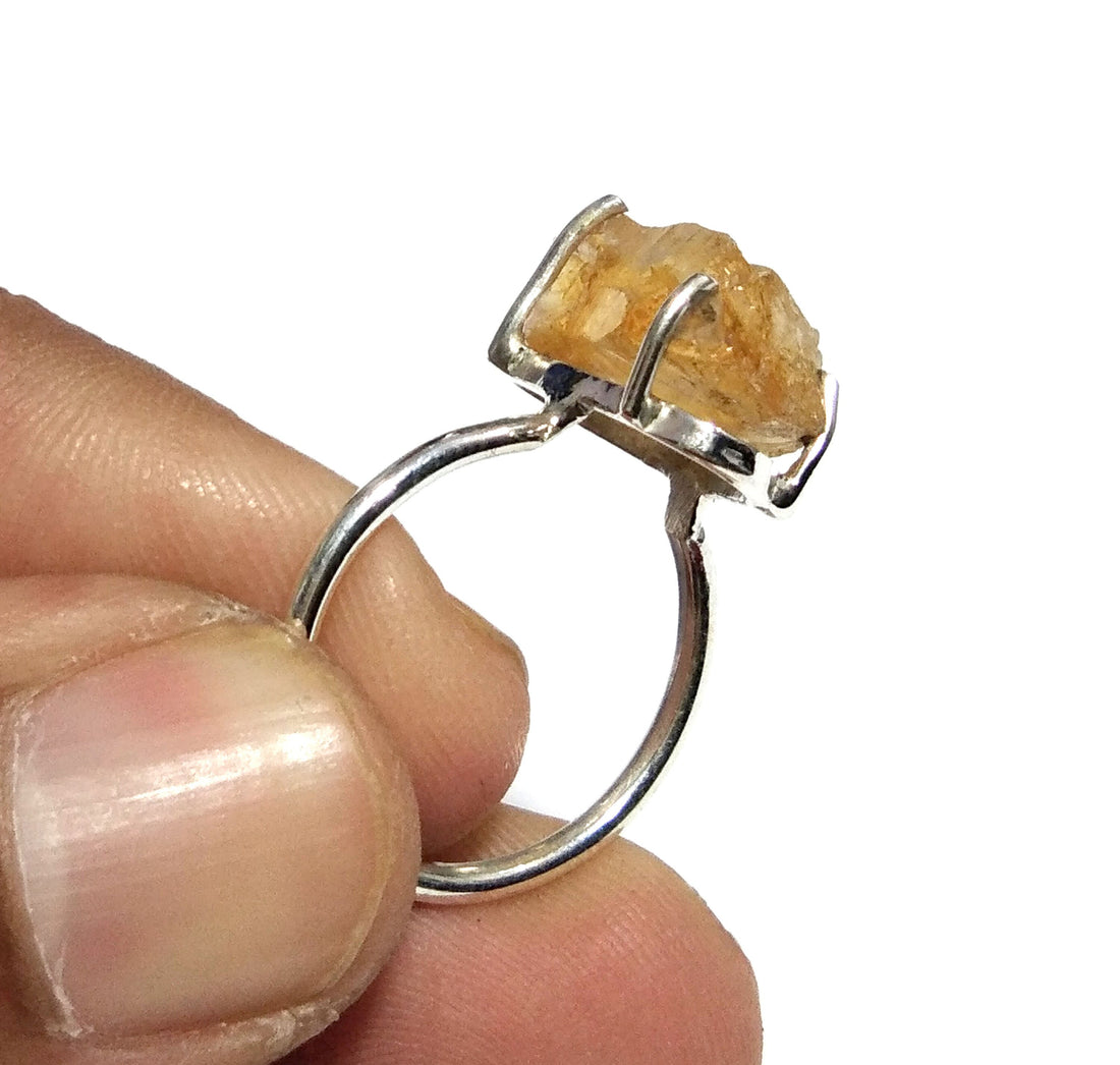 Natural Rough Citrine Gemstone Ring, 925 Solid Sterling Silver Ring, Citrine Stone Size 18x9 mm Handmade Ring, Gift Wedding Ring Jewelry