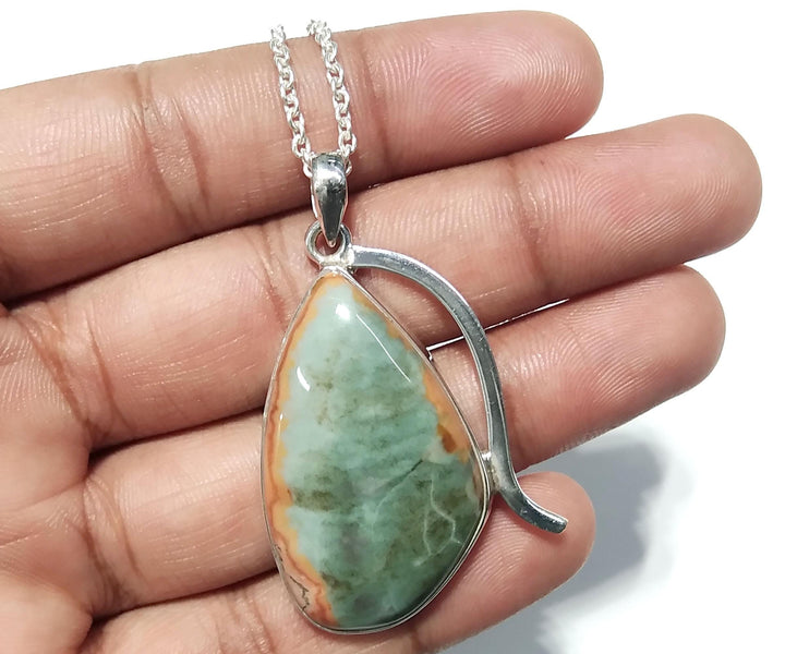 Polychrome Jasper Gemstone Pendant Necklace, 925 Starling Silver Chain Necklace Pendant, Handmade Pendant Jewelry, Wedding Gift