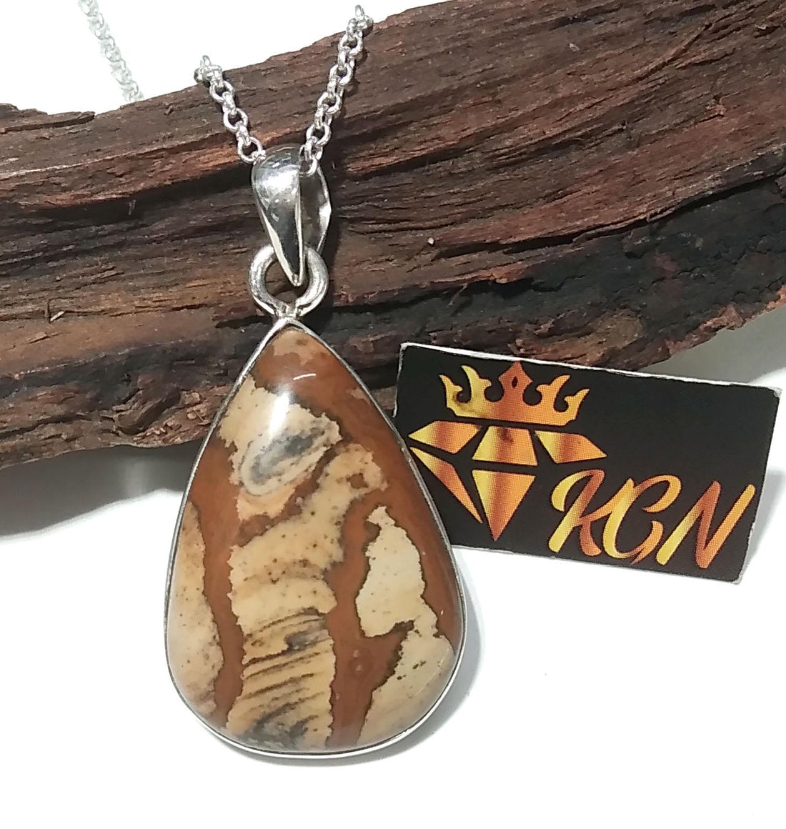 Natural Picture Jasper Gemstone Pendant, 925 Starling Silver Pendant Necklace Chain, Handmade Jewelry Stone Size 30x21mm Gift Pendant