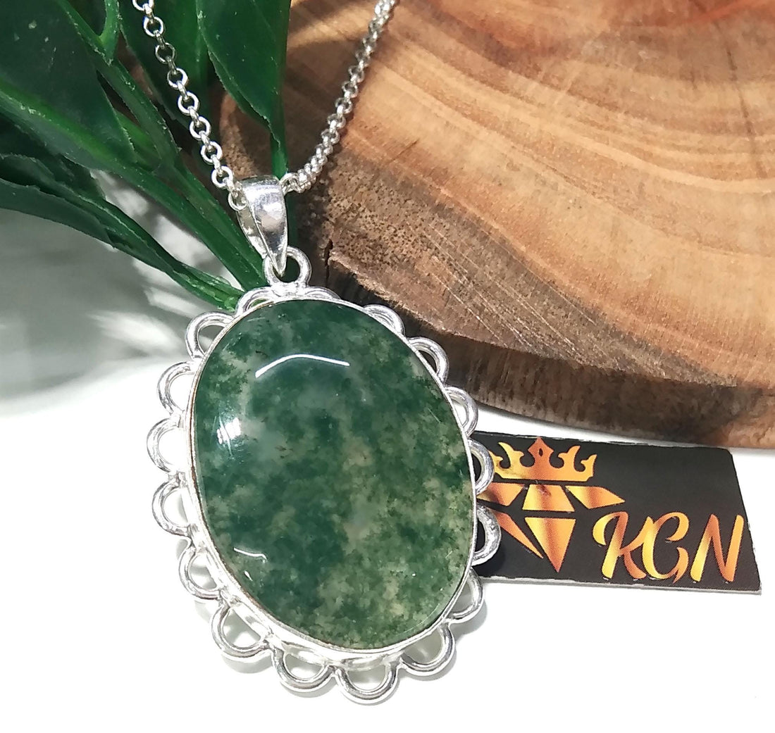 Moss Agate Gemstone Pendant, 925 Sterling Silver Pendant, Stylish Nice Handmade Silver Chain Pendant, Natural Moss Agate Stone Gift Pendant