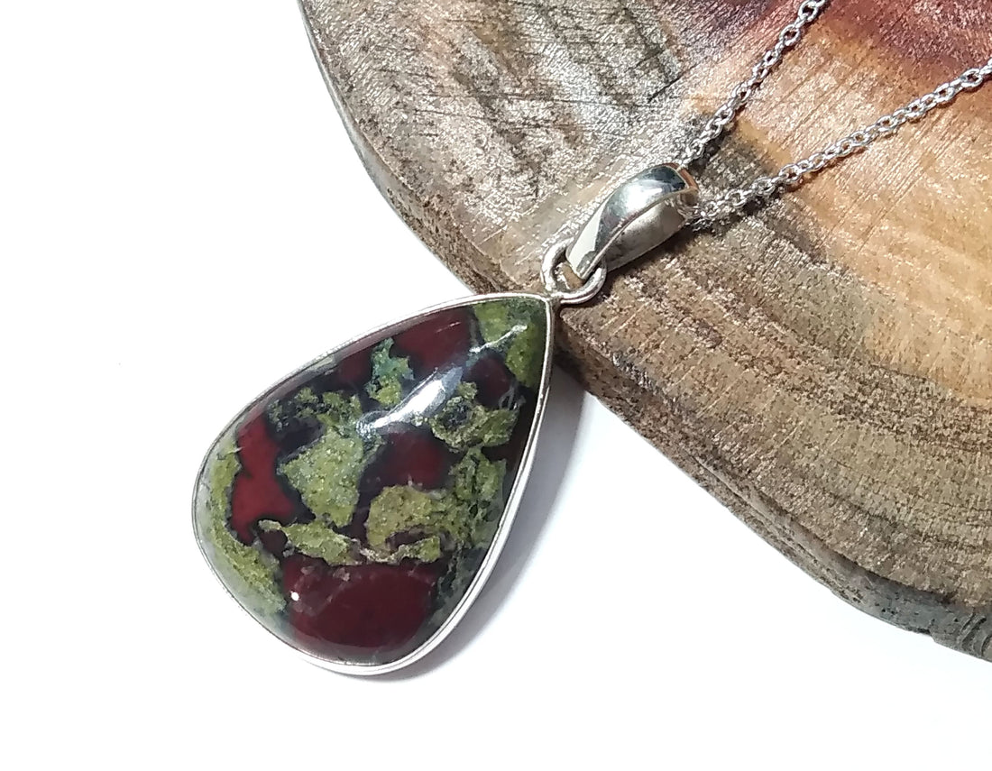 Natural Dragon Blood Jasper Pendant, Solid 925 Sterling Silver, Handmade Jewelry Dragon Blood Jasper Chain Necklace, Gift For Girls & Women.