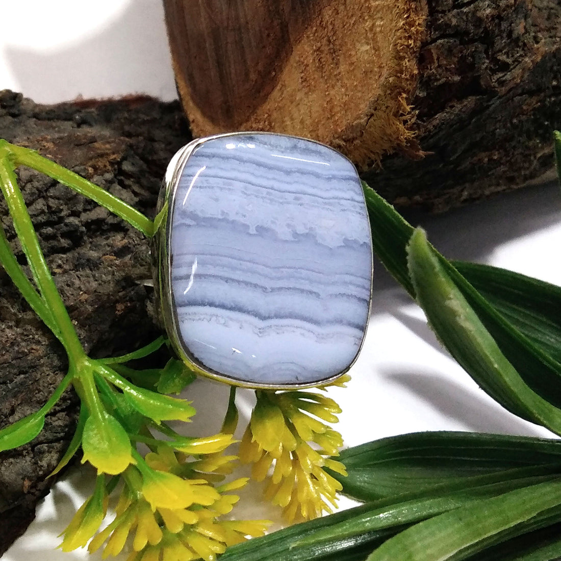 Natural Blue Lace Agate Gemstone Ring, 925 Solid Starling Silver Ring, Jewelry Stone Size 27x24mm Statement Ring, Gift Birthday Ring Jewelry