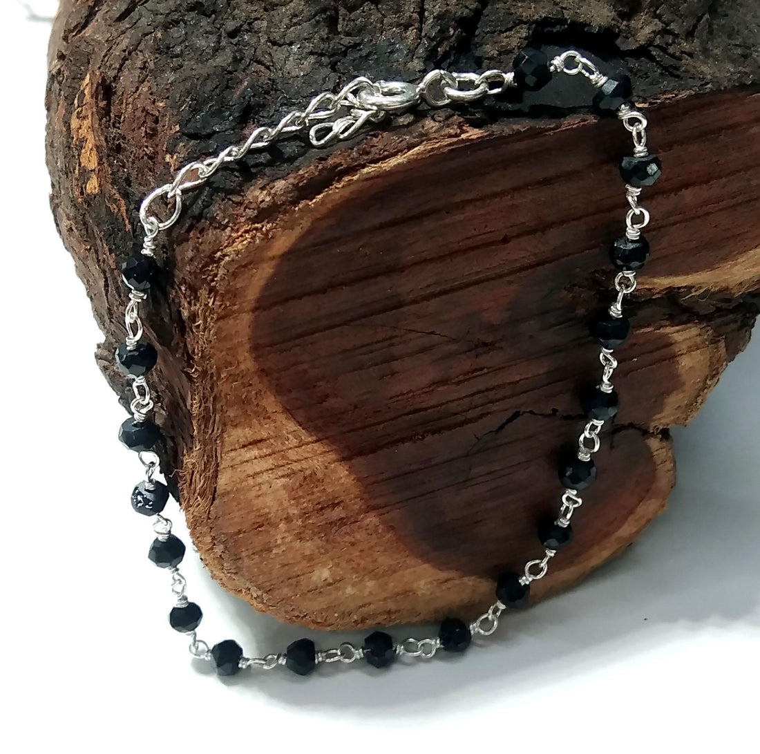 Natural Black Onyx Faceted Gemstone Bracelet, 925 Starling Silver Chain Stone Beads Bracelet Wedding Bracelet Gift Valentine day Bracelet
