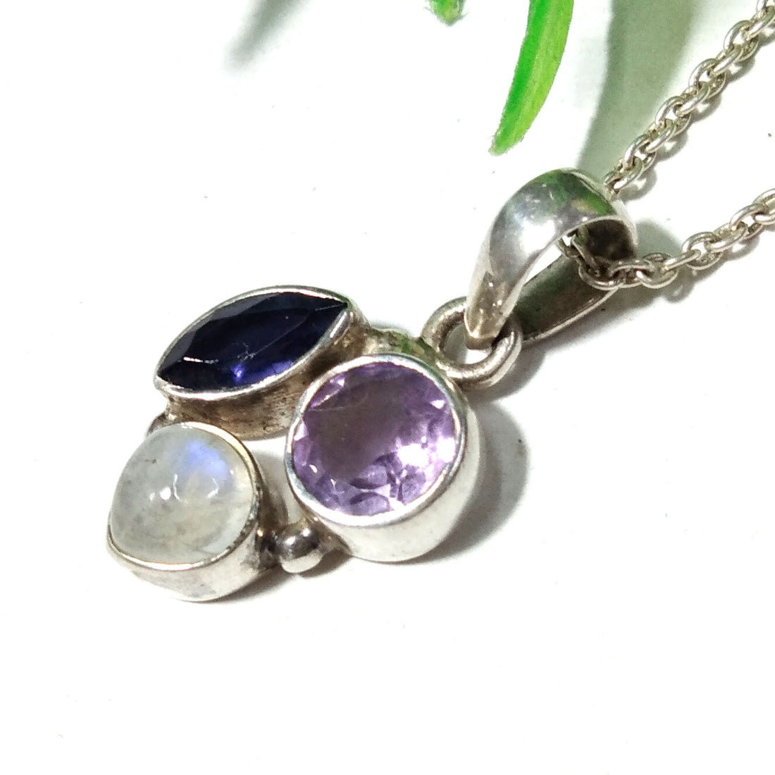 Natural Amethyst, Moonstone, iolite Gemstone Necklace Chain Pendant, 925 Starling Silver Pendant Necklace, Handmade Jewelry Birthday Pendant