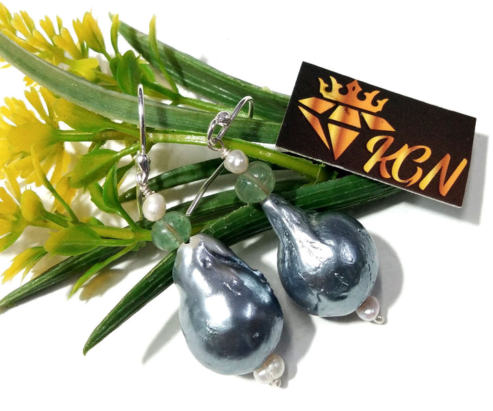 Beautiful Grey Baroque Pearl Earring, 925 Sterling Silver Earring, Elegant Pearl Gift, Fine Grey Baroque Pearl Handmade Earring, For Women