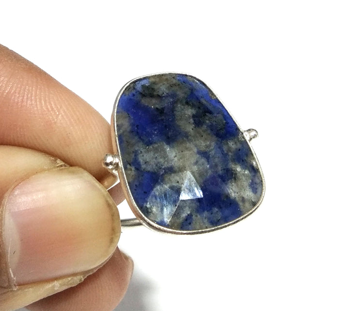 Blue Spot Jasper Checker Cut Stone Ring, 925 Solid Starling Silver Ring, Gemstone Size 16x21 mm Natural Blue Spot Jasper Stone Gift Ring